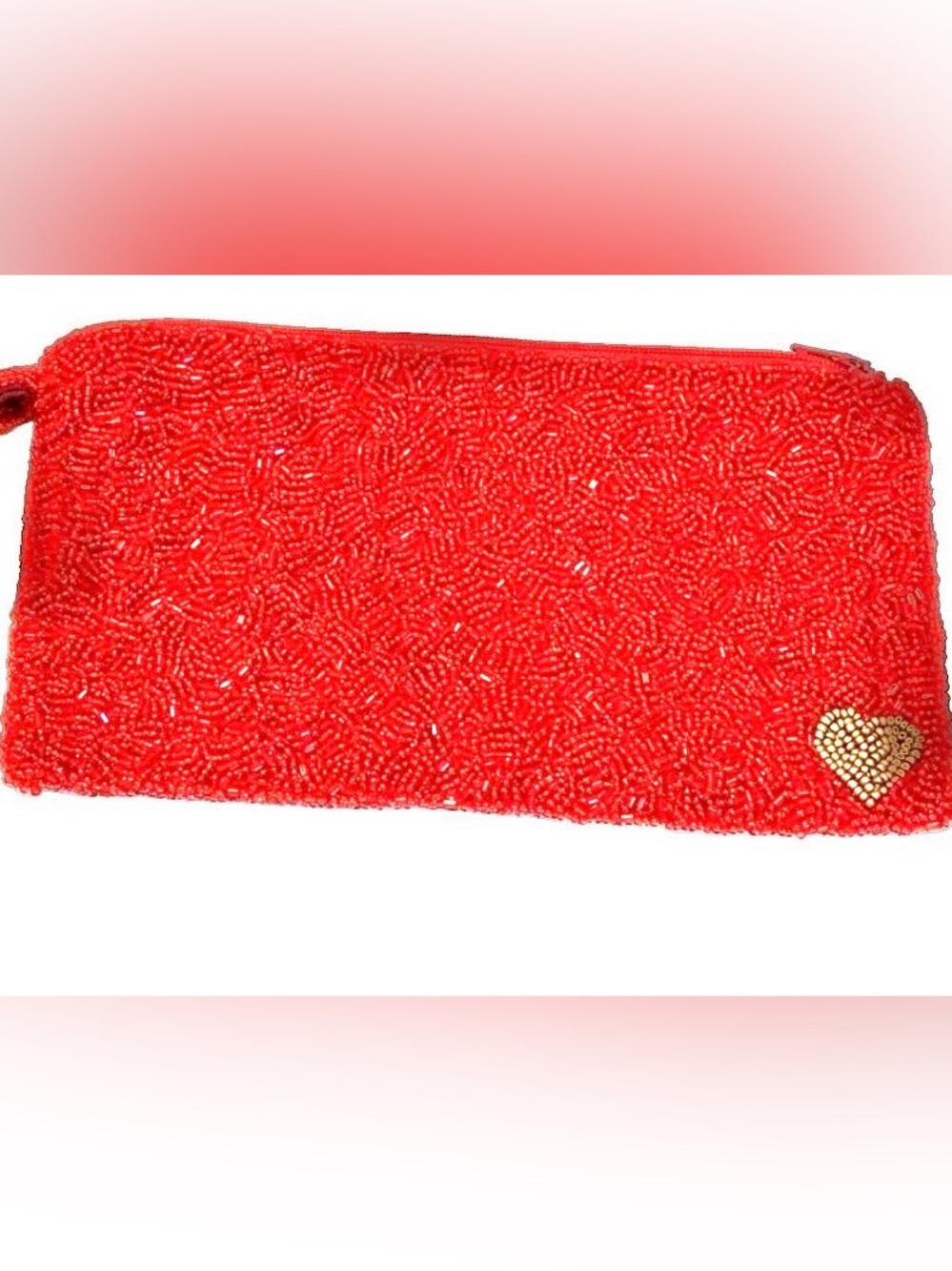 Tiana Red Beaded Evening Wristlet Clutch with Gold Heart Accent Glamorous Bag!